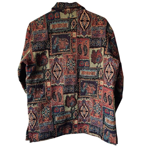 Vtg Chico's Tapestry Jacket Shacket Button Front Boho Beaded Embroidery Artsty - Picture 2 of 16